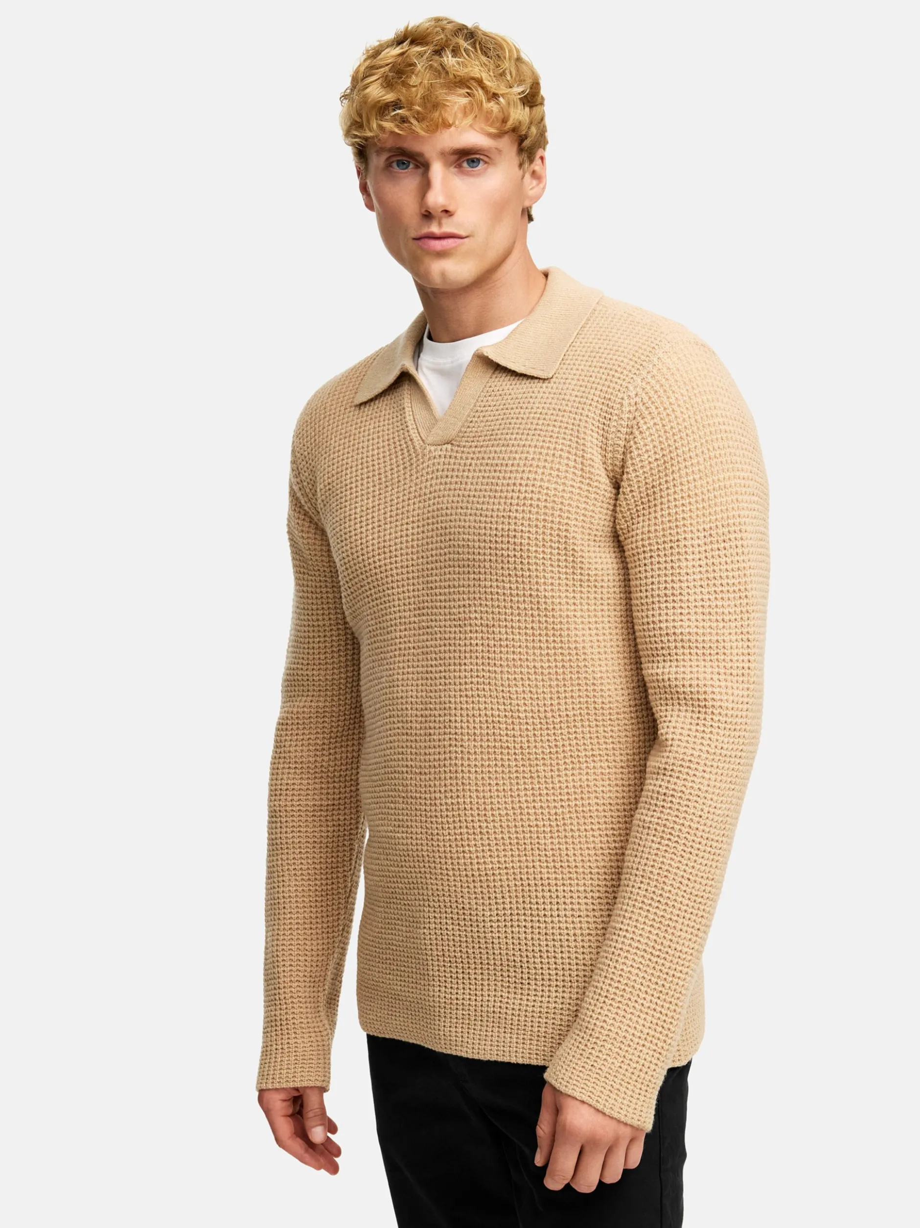 Kronstadt Herren Strickpullover - KSCrombie polo knit in beige