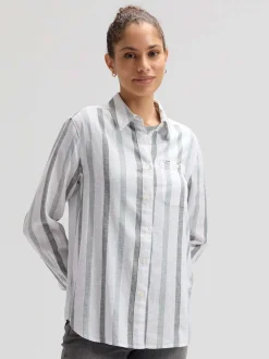 Lee Damen Hemdbluse in weiß grün - Ausschnitt: Kent