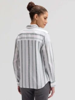 Lee Damen Hemdbluse in weiß grün - Ausschnitt: Kent