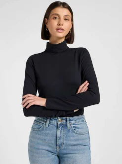 Lee Damen Langarmshirt - Ls Turtle in schwarz