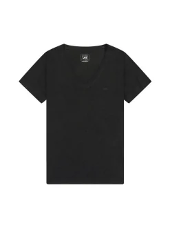 Lee Damen T-Shirt - V Neck in schwarz - Ärmel: kurzarm