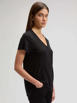 Lee Damen T-Shirt - V Neck in schwarz - Ärmel: kurzarm