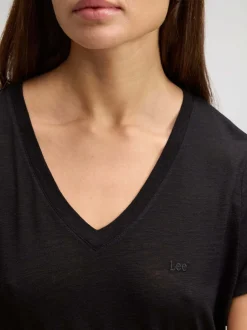 Lee Damen T-Shirt - V Neck in schwarz - Ärmel: kurzarm