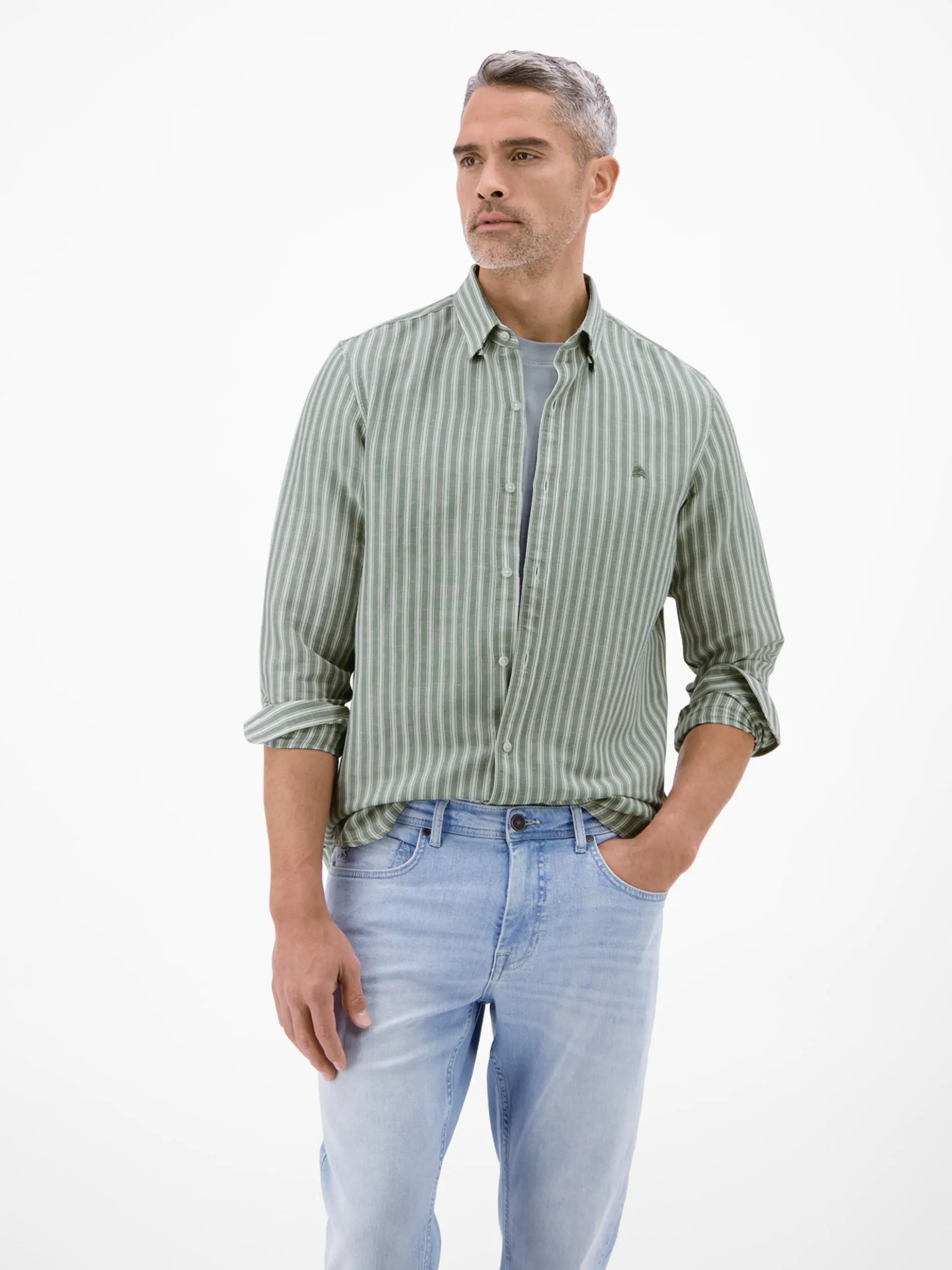 LERROS Herren Leinenhemd in grau