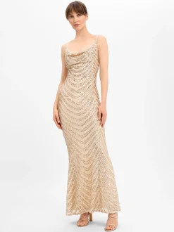 Lipsy Damen Abendkleid in gold - Ausschnitt: Wasserfall
