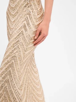 Lipsy Damen Abendkleid in gold - Ausschnitt: Wasserfall