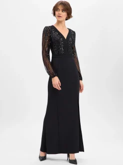 Lipsy Damen Abendkleid in schwarz - Ärmel: langarm