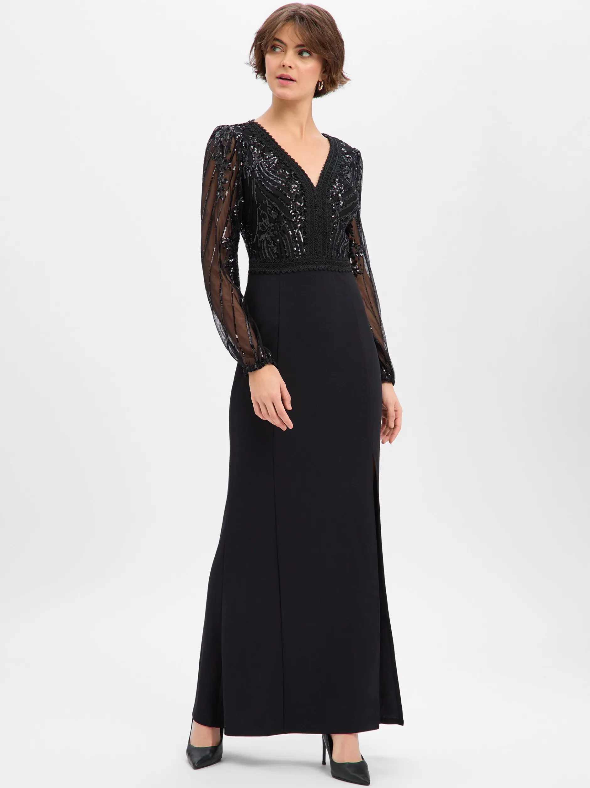 Lipsy Damen Abendkleid in schwarz - Ärmel: langarm