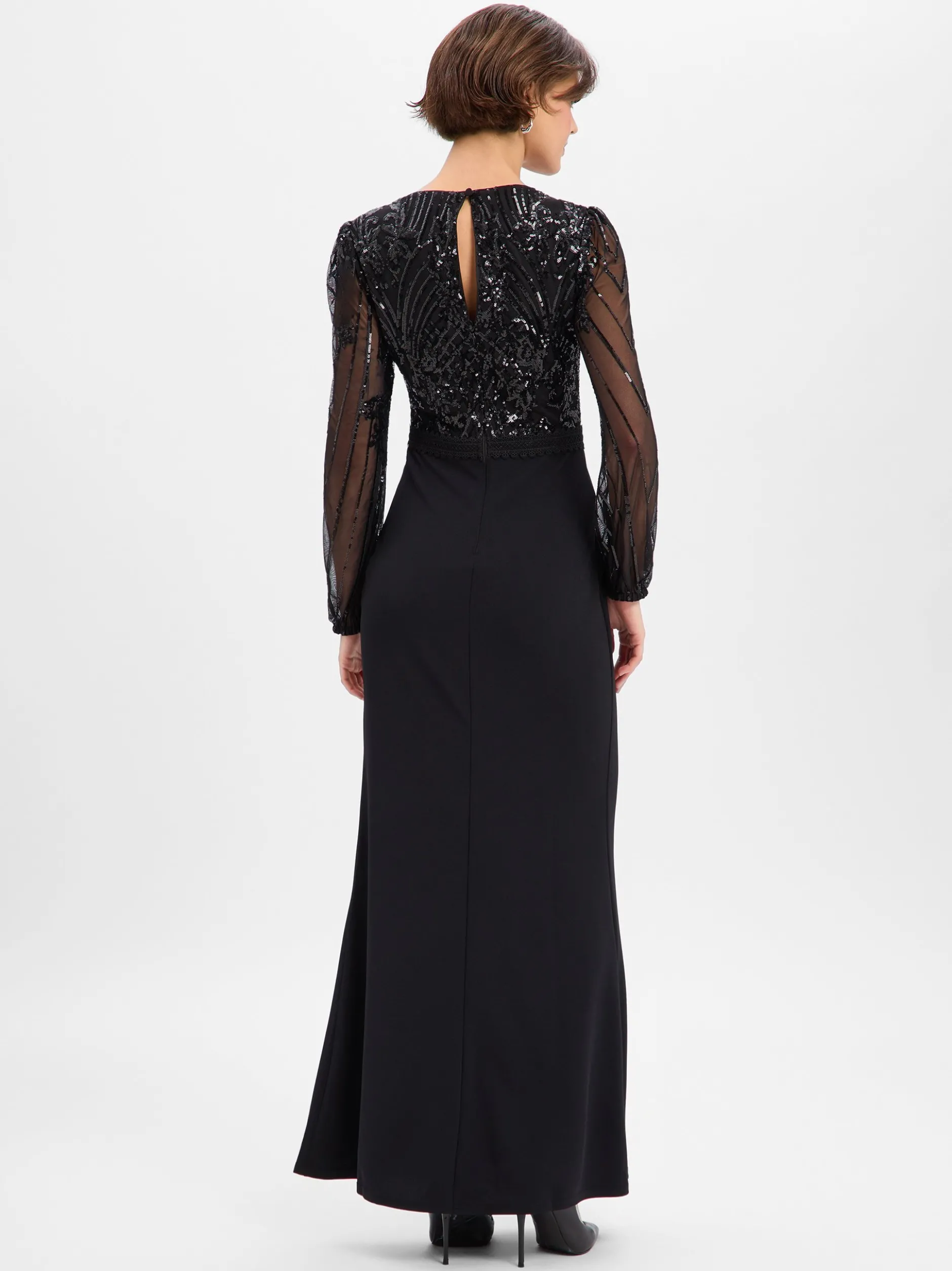 Lipsy Damen Abendkleid in schwarz - Ärmel: langarm