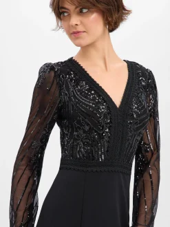 Lipsy Damen Abendkleid in schwarz - Ärmel: langarm