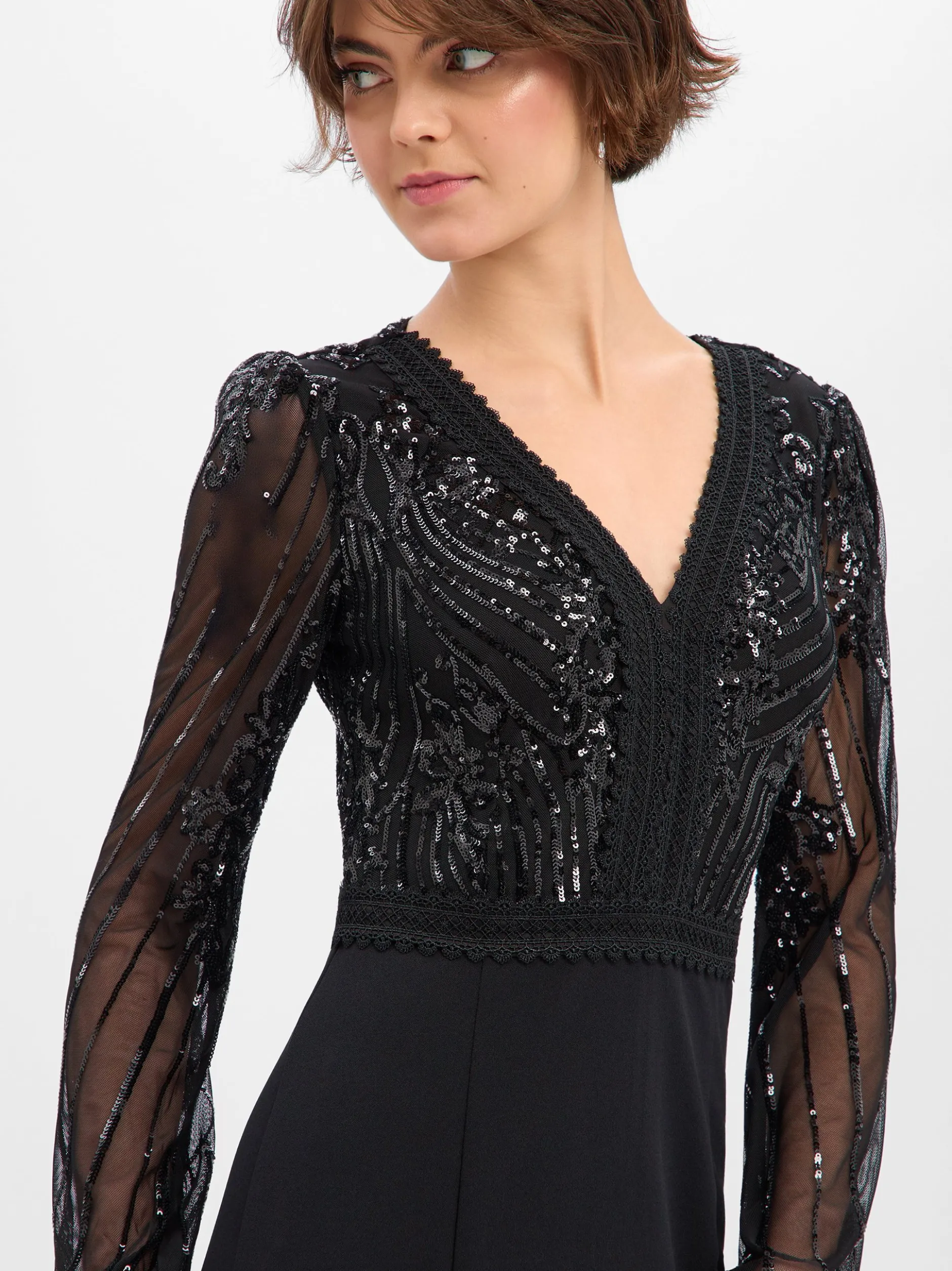 Lipsy Damen Abendkleid in schwarz - Ärmel: langarm