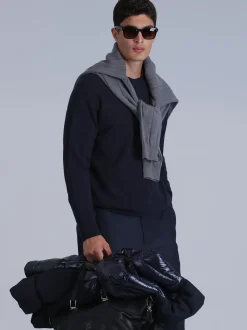 Lufian Herren Pullover - MOON in blau - Ärmel: langarm