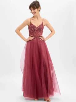 Luxuar Fashion Damen Abendkleid in bordeaux