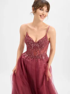 Luxuar Fashion Damen Abendkleid in bordeaux