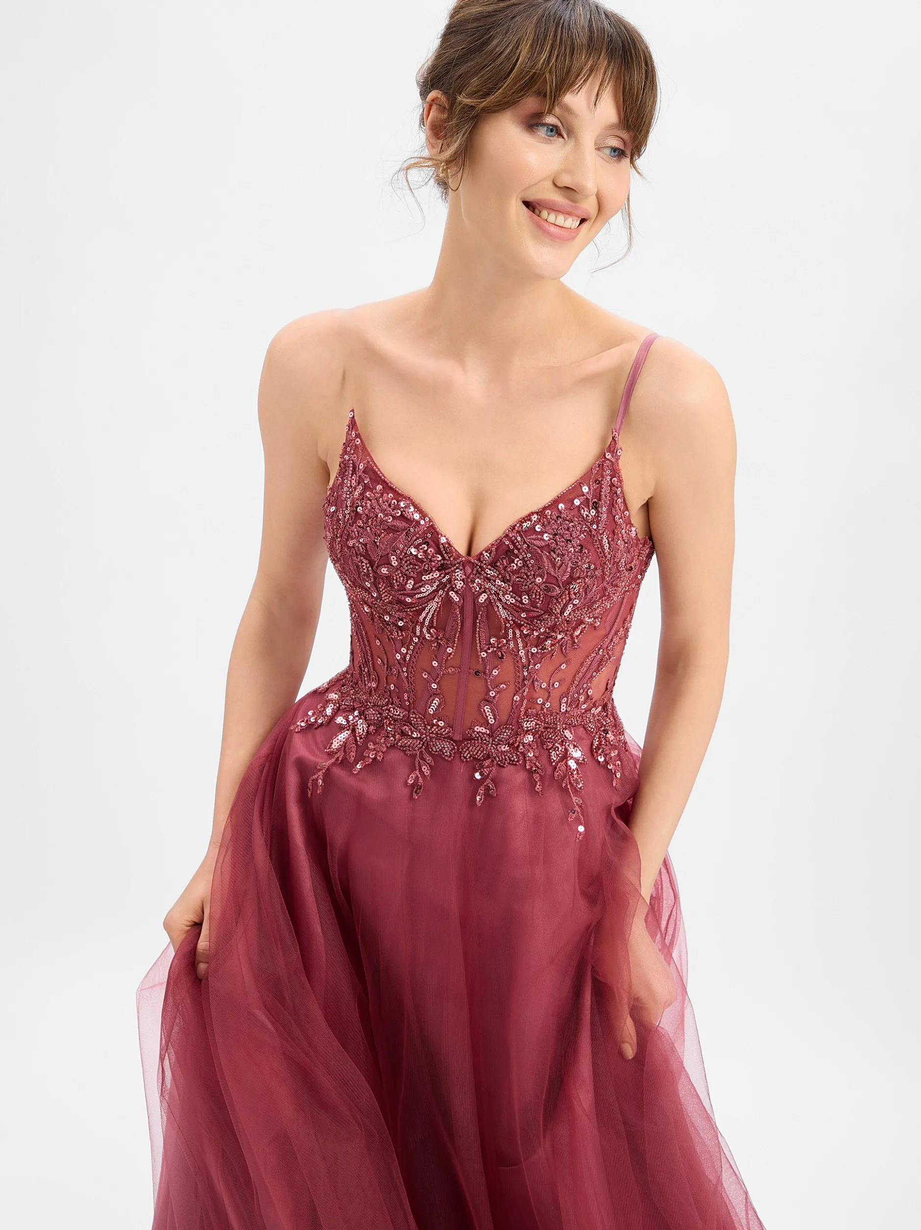 Luxuar Fashion Damen Abendkleid in bordeaux