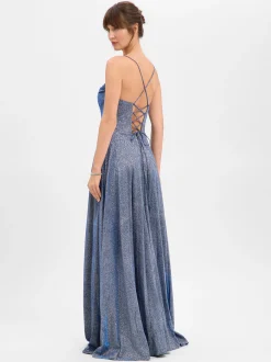 Luxuar Fashion Damen Abendkleid in indigo silber