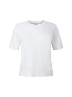MAERZ Damen Kurzarm-Pullover mit Leinenanteil in weiß