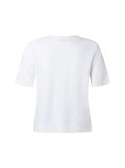MAERZ Damen Kurzarm-Pullover mit Leinenanteil in weiß