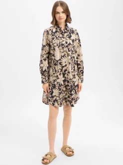 Marc O'Polo Damen Hemdblusenkleid in schwarz beige