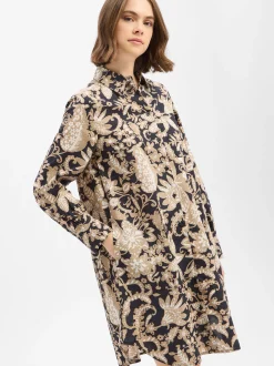 Marc O'Polo Damen Hemdblusenkleid in schwarz beige
