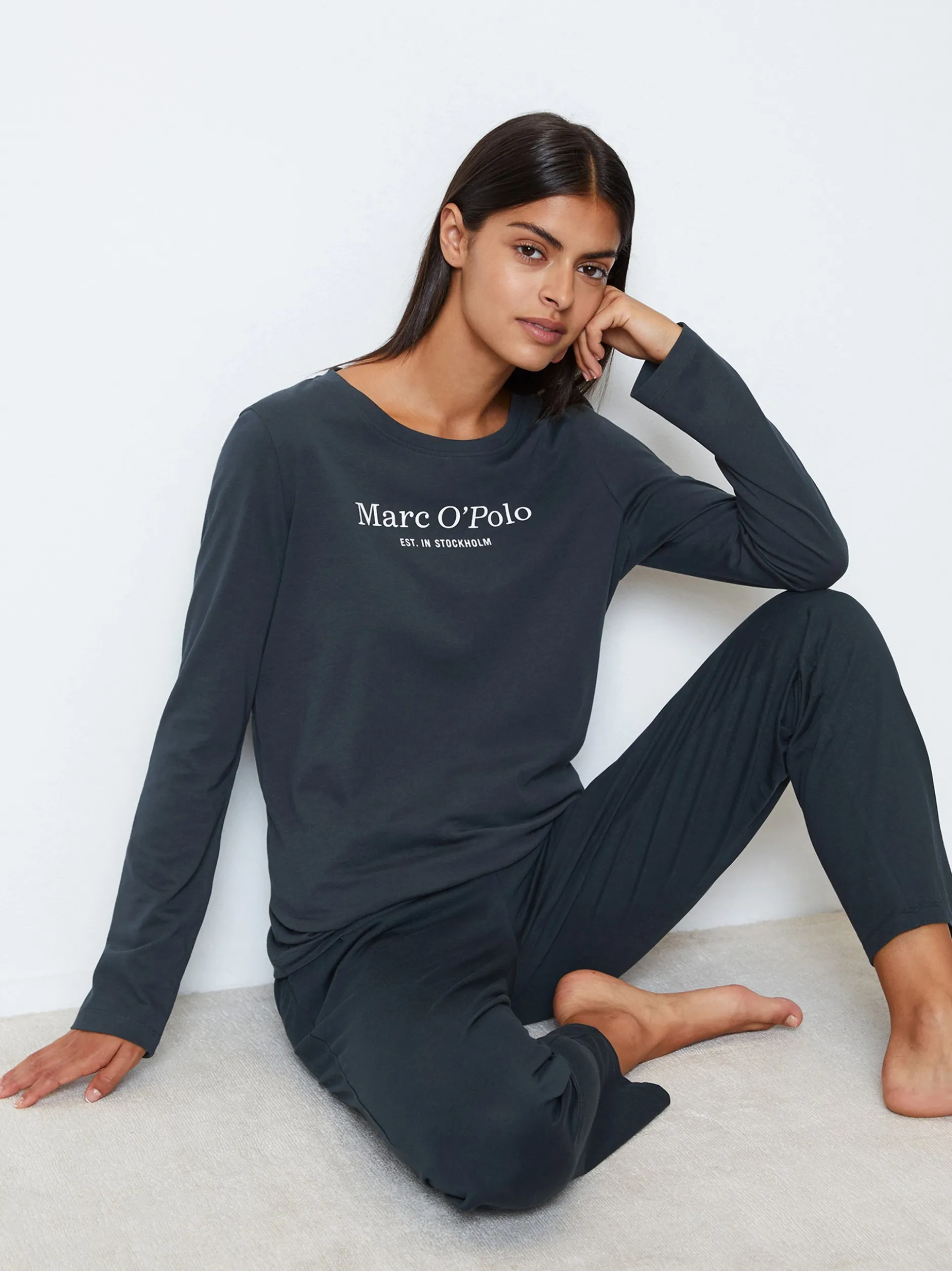 Marc O'Polo Damen Longsleeve - Mix & Match Cotton in blau