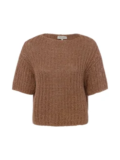 Marc O'Polo Damen Strickshirt in braun - Ärmel: kurzarm