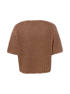 Marc O'Polo Damen Strickshirt in braun - Ärmel: kurzarm