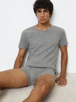 Marc O'Polo Herren T-Shirt - Iconic Rib in grau