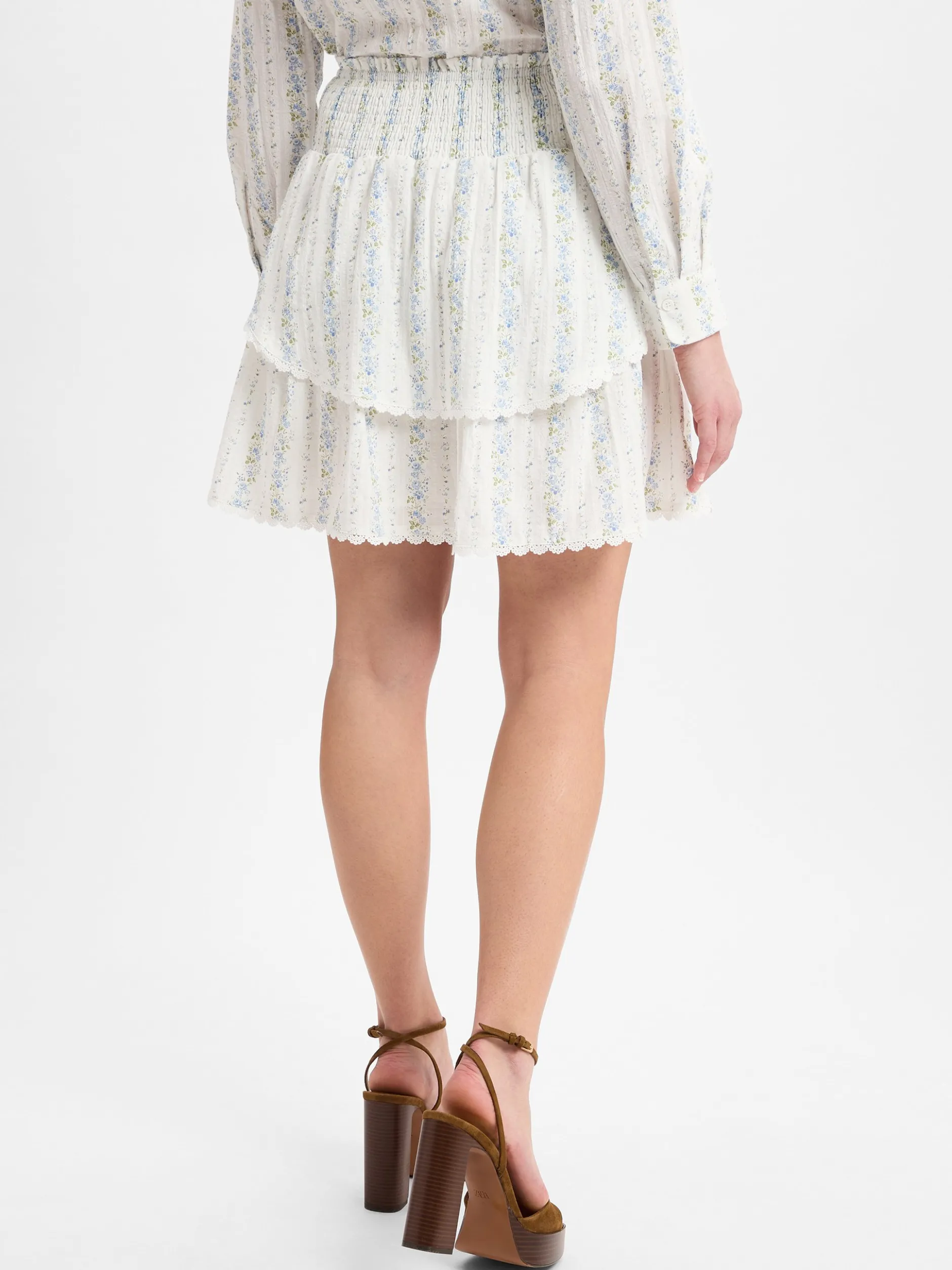 Marie Lund Collection Damen Mini-Volantrock in ecru blau