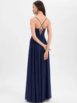 Marie Lund Damen Abendkleid in marine - Ärmel: ohne Arm
