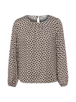 Marie Lund Damen Bluse in beige schwarz - Ärmel: langarm