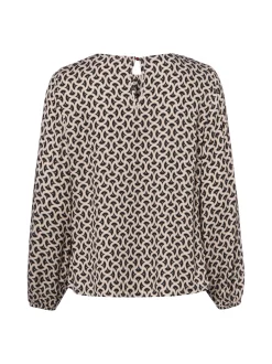 Marie Lund Damen Bluse in beige schwarz - Ärmel: langarm