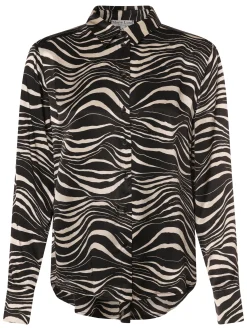 Marie Lund Damen Bluse in schwarz ecru - Ärmel: langarm