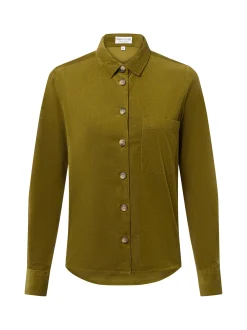 Marie Lund Damen Cordbluse in oliv - Ausschnitt: Kent