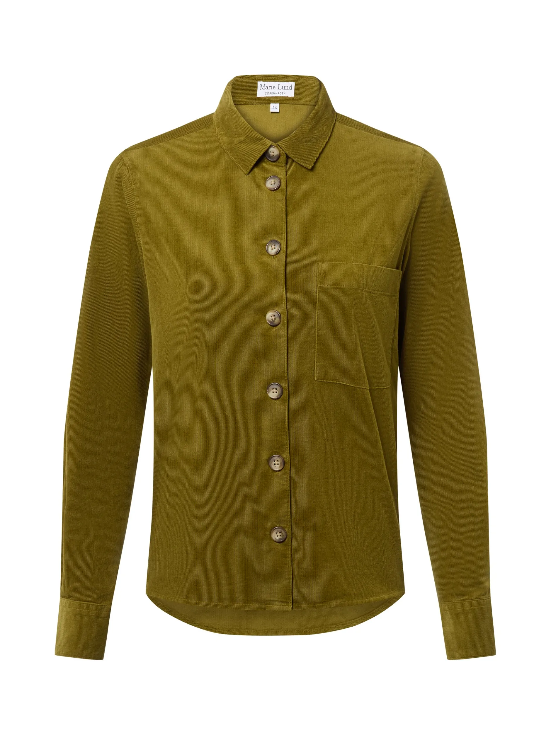 Marie Lund Damen Cordbluse in oliv - Ausschnitt: Kent