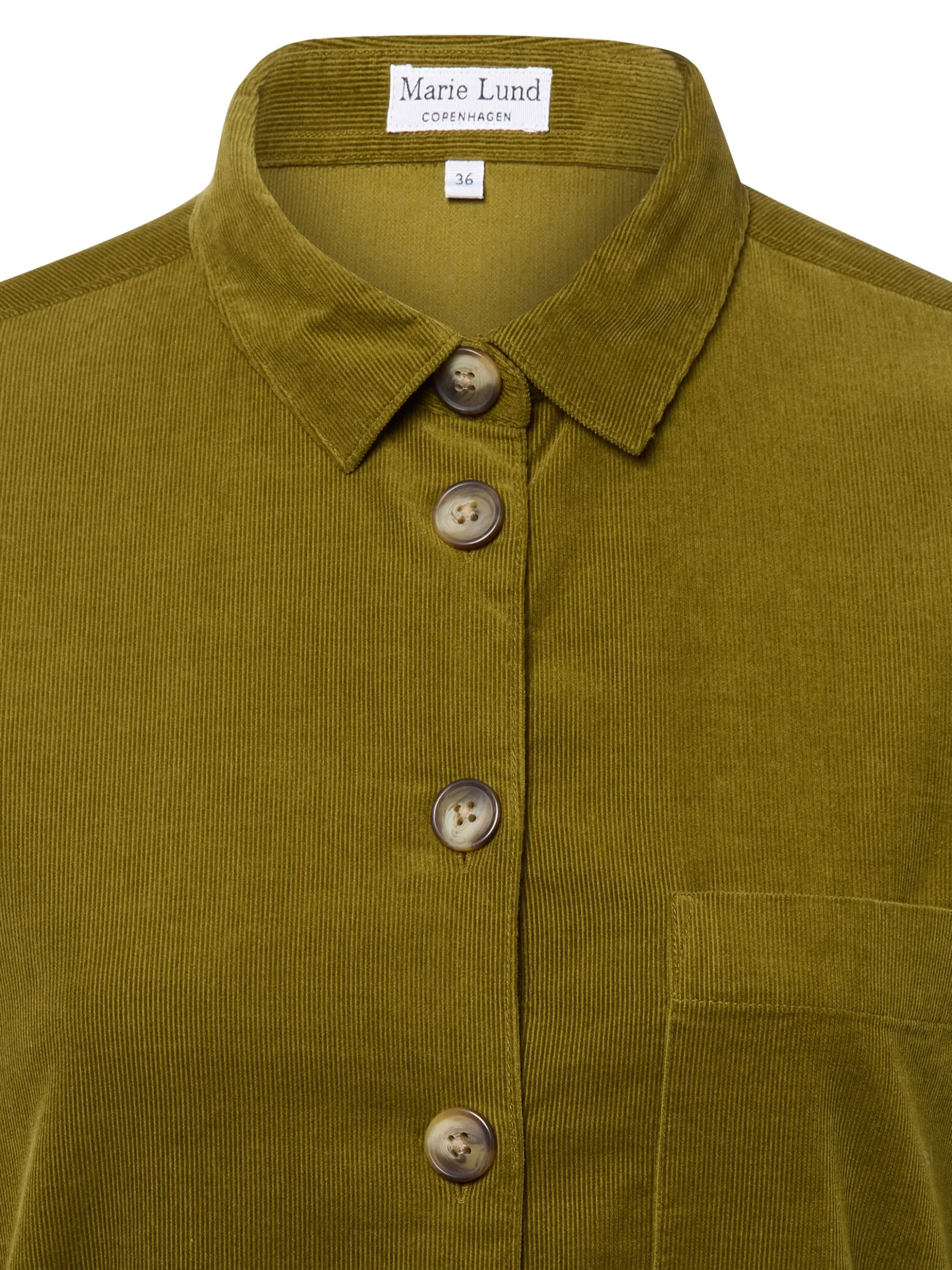 Marie Lund Damen Cordbluse in oliv - Ausschnitt: Kent