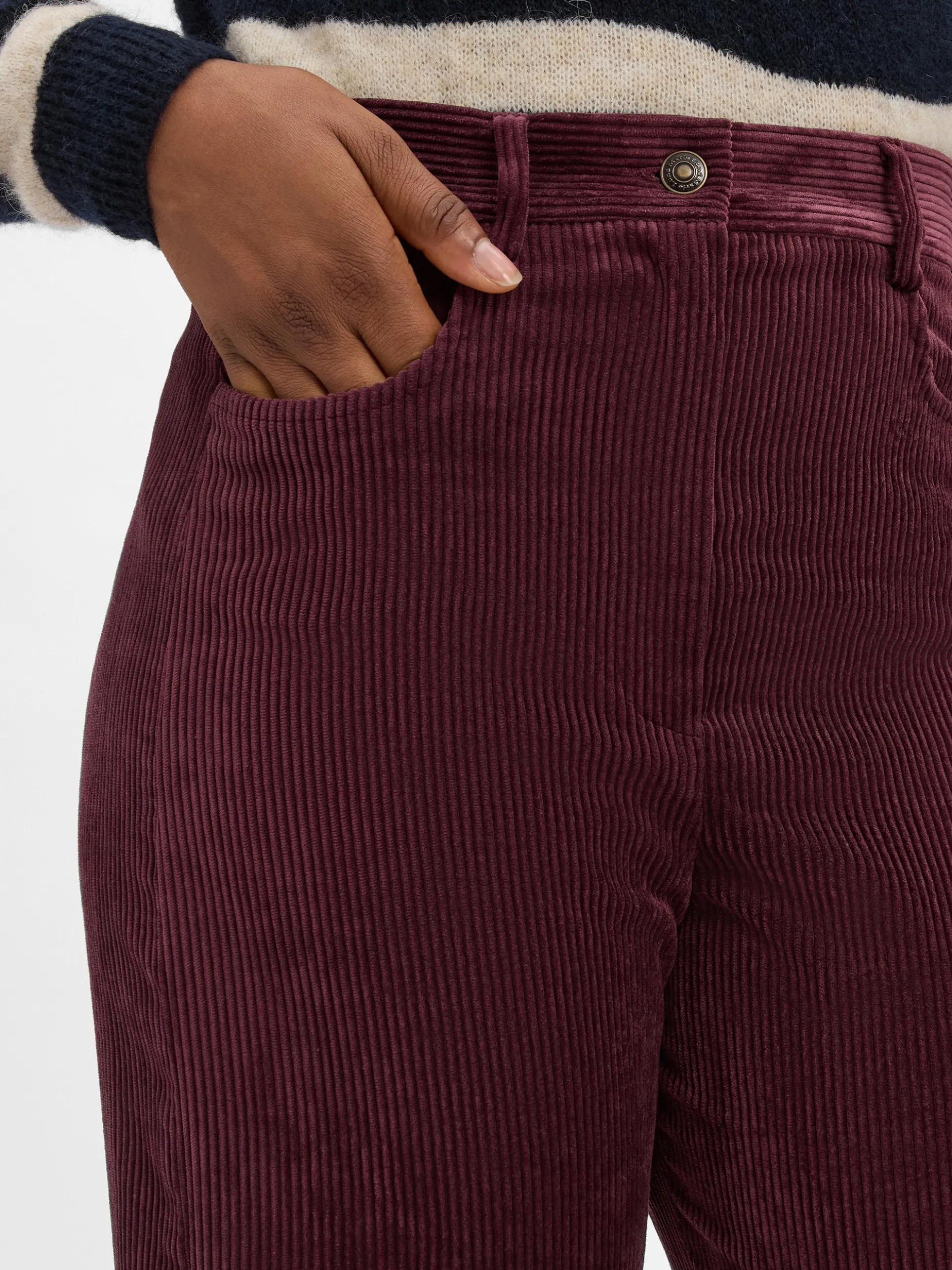 Marie Lund Damen Cordhose in aubergine - Länge: lang