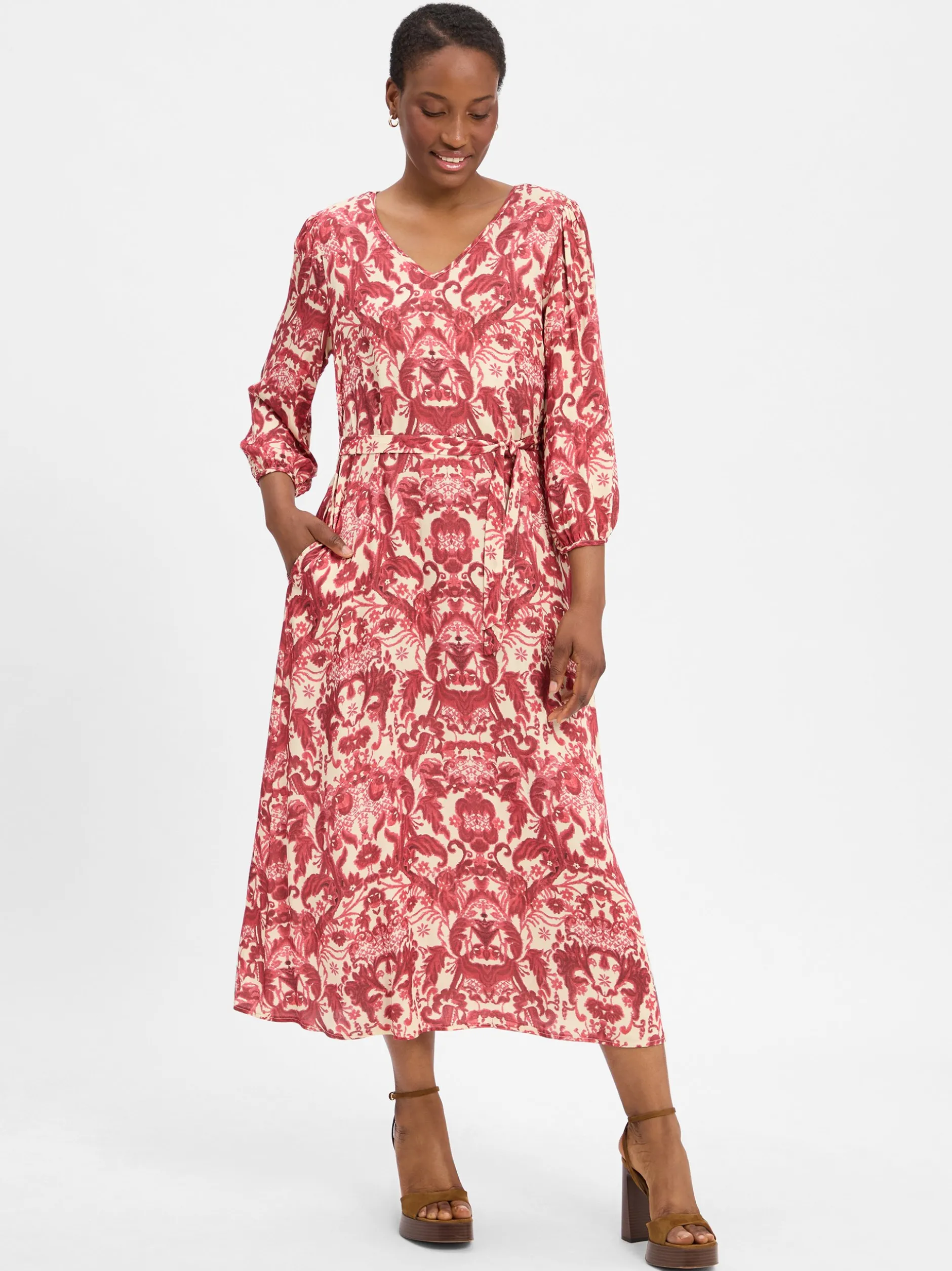 Marie Lund Damen Freizeitkleid in himbeer ecru