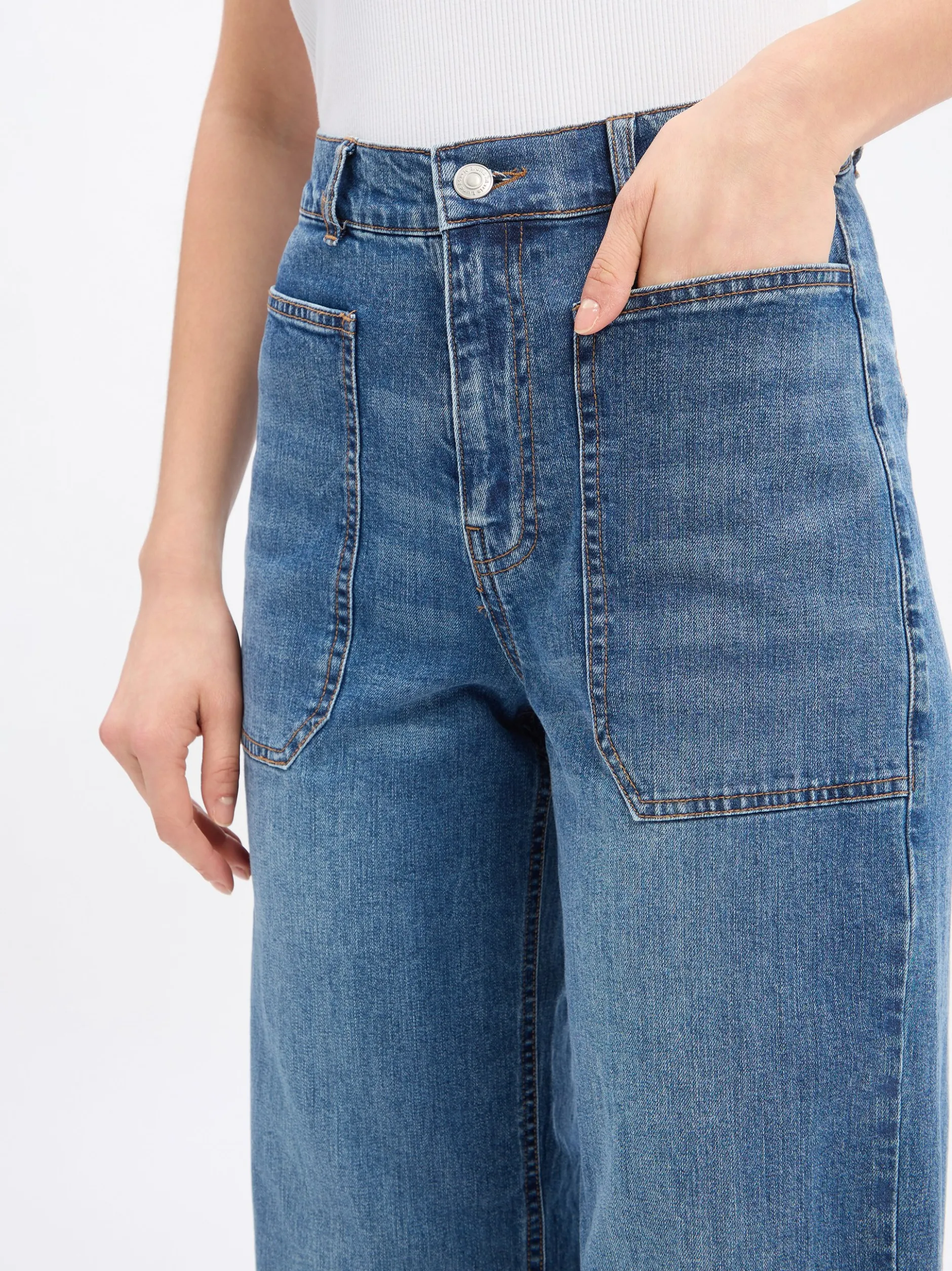 Marie Lund Damen Jeans in medium stone - Länge: lang