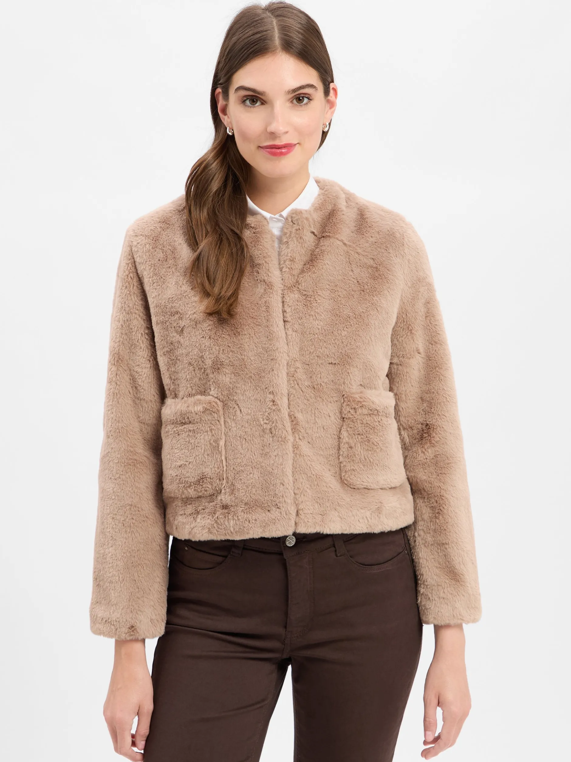 Marie Lund Damen Kunstfelljacke in taupe