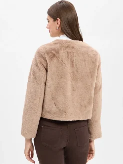 Marie Lund Damen Kunstfelljacke in taupe