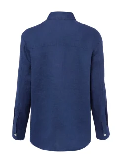 Marie Lund Damen Leinenbluse in indigo - Ärmel: langarm