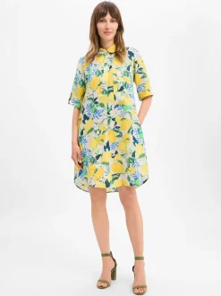 Marie Lund Damen Leinenkleid - Lisa in gelb mehrfarbig
