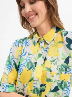 Marie Lund Damen Leinenkleid - Lisa in gelb mehrfarbig