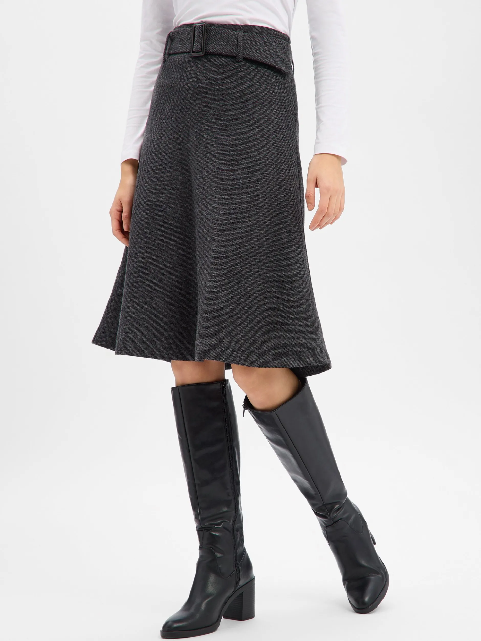 Marie Lund Damen Midirock mit Wolle in anthrazit
