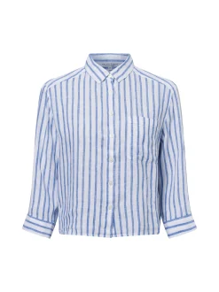 Marie Lund Damen Sommerbluse aus Leinen - Liane in weiß blau
