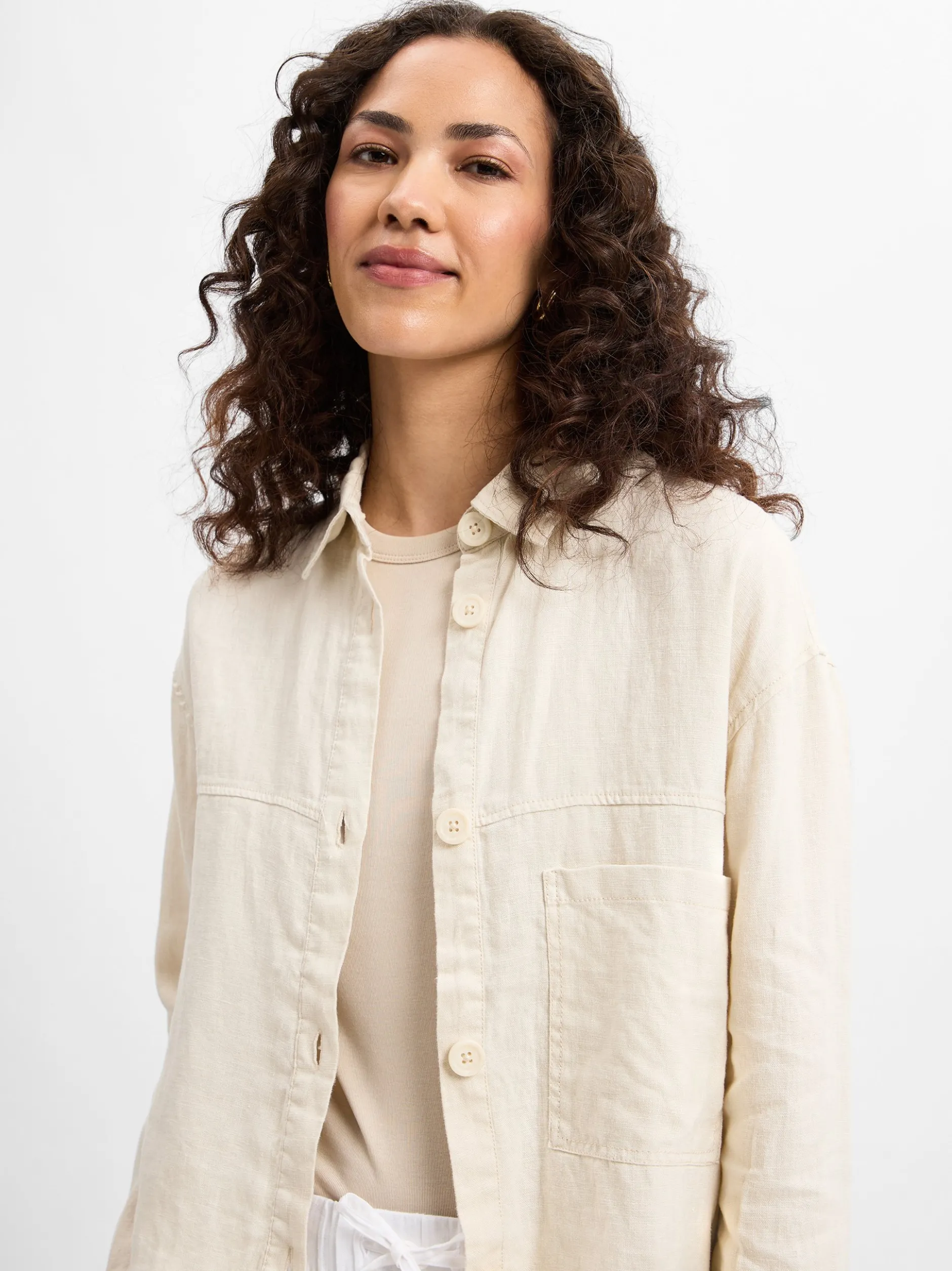 Marie Lund Damen Sommerbluse aus Leinen in beige