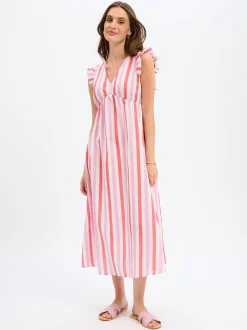 Marie Lund Damen Sommerkleid in weiß pink - Länge: lang