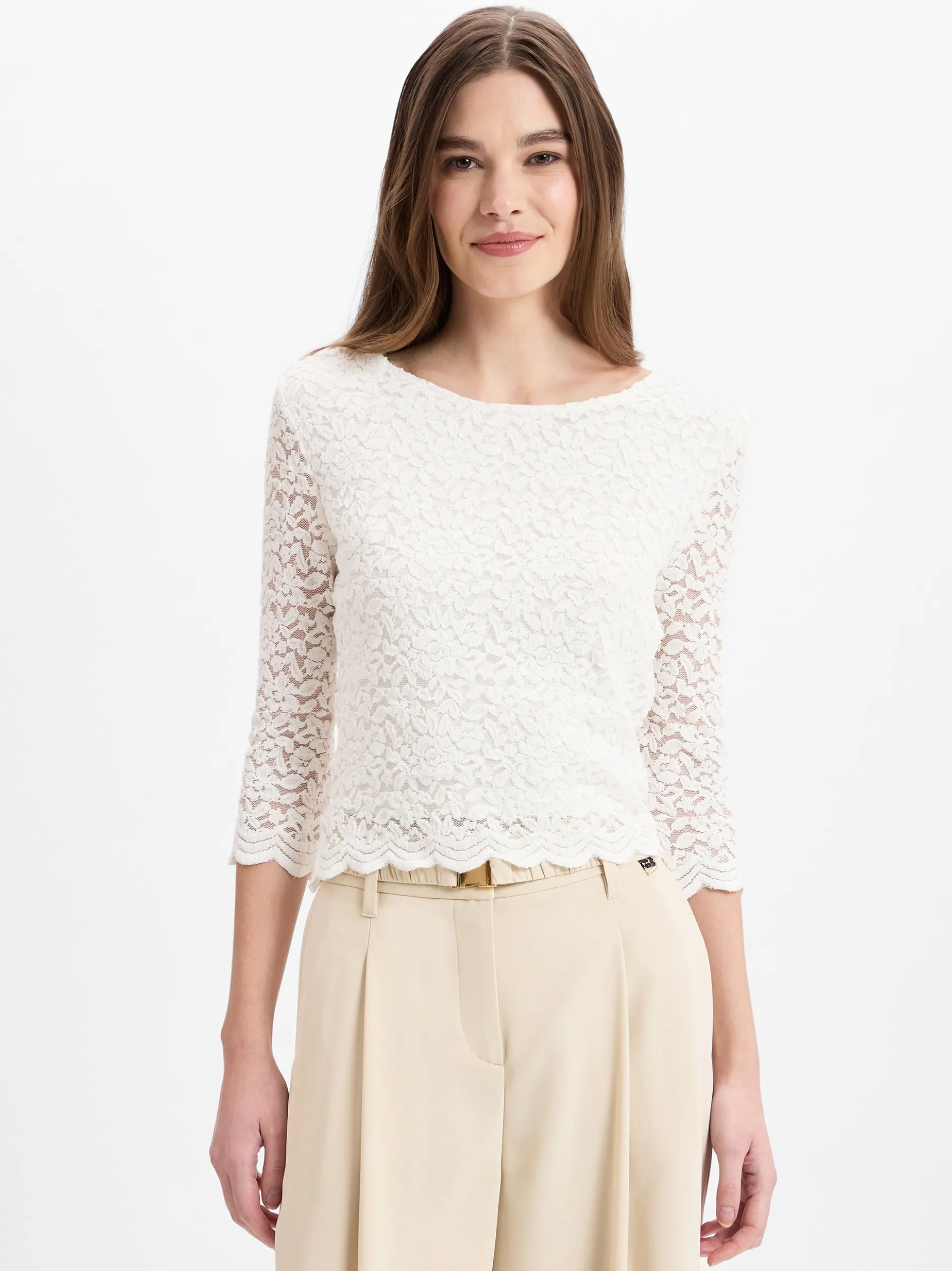 Marie Lund Damen Spitzenshirt in weiß - Ärmel: 3/4 Arm
