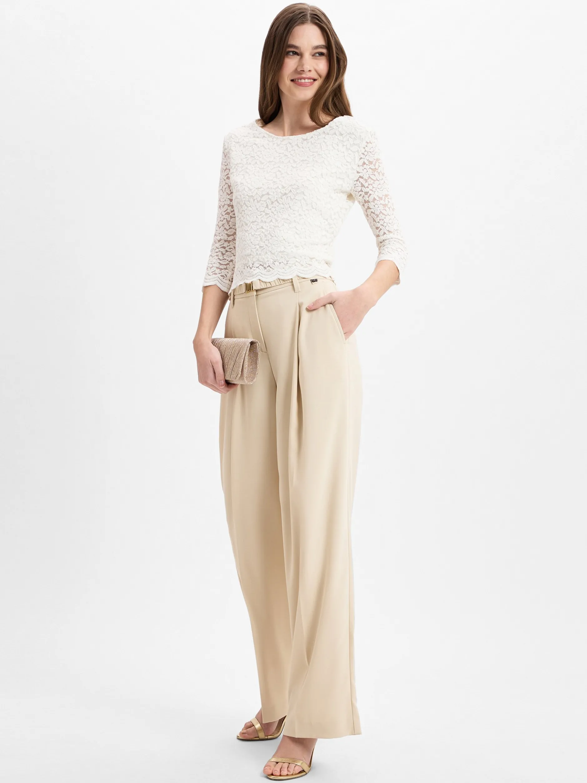 Marie Lund Damen Spitzenshirt in weiß - Ärmel: 3/4 Arm